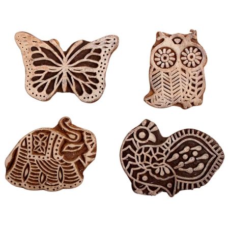 Set of 4 Piece New Mix Wooden Printing Block